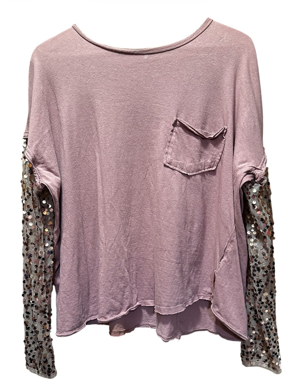 Free People Sequined Dusty Rose Long Sleeve Tee